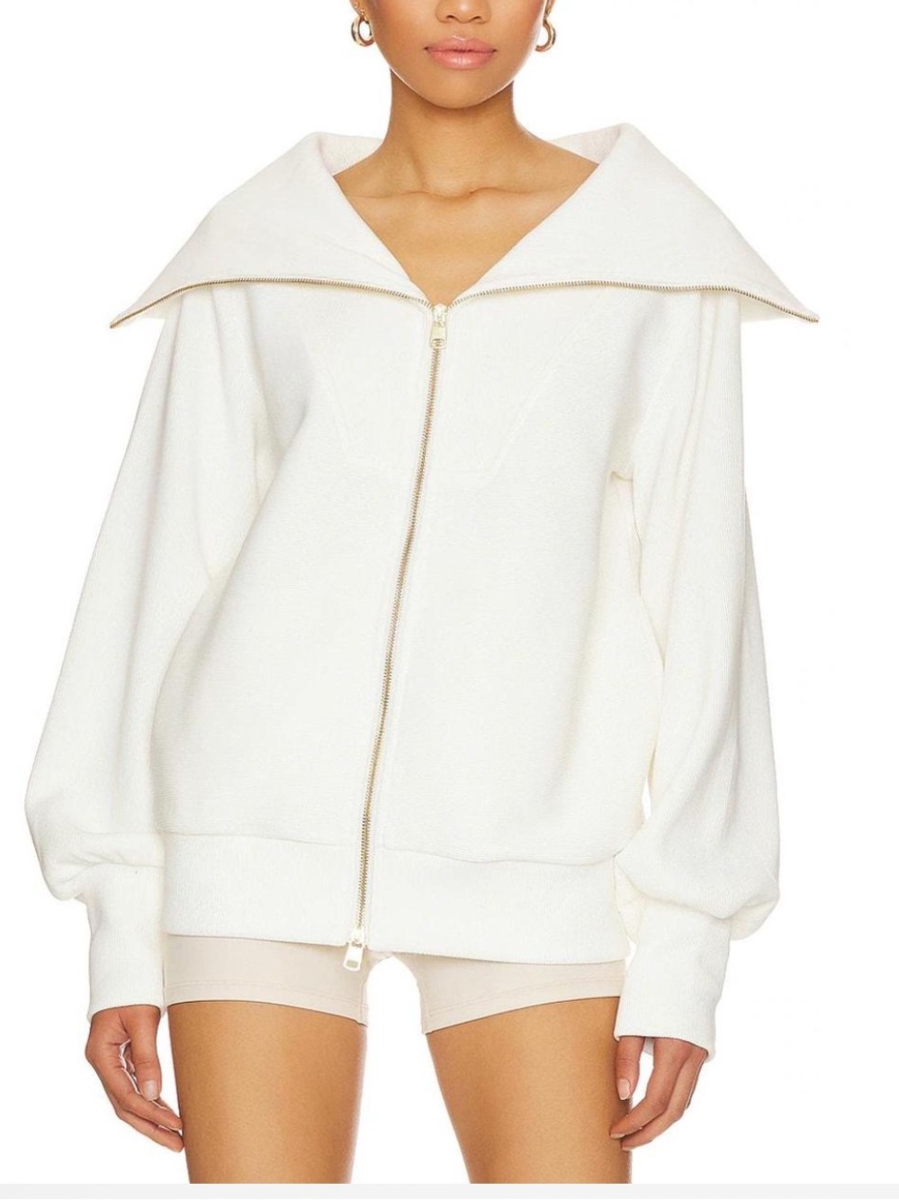 Varley Ells Zip Jacket Cloud Dancer Ivory Ribbed Collar Oversized Sweatshirt - Picture 5 of 6